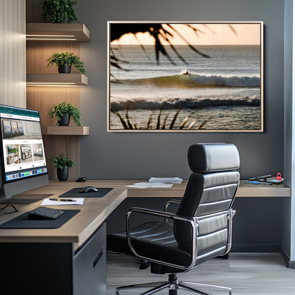 24896468-MGV-CV-36X24-Sunset Surf Wall Art Canvas Print, Framed Golden Waves Art Picture Print, Tropical Ocean Perfect Tropical Boho Decor Artwork