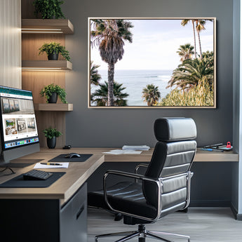 51404565-MGV-CV-36X24-Palm Trees Wall Art Canvas Print, Framed Ocean Breeze Art Picture Print, Coastal View Perfect Tropical Coastal Decor Artwork