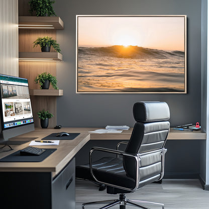 16973771-MGV-CV-36X24-Calm Water Wall Art Canvas Print, Framed Sunset Waves Art Picture Print, Coastal Warmth Perfect Warm Minimalist Decor Artwork