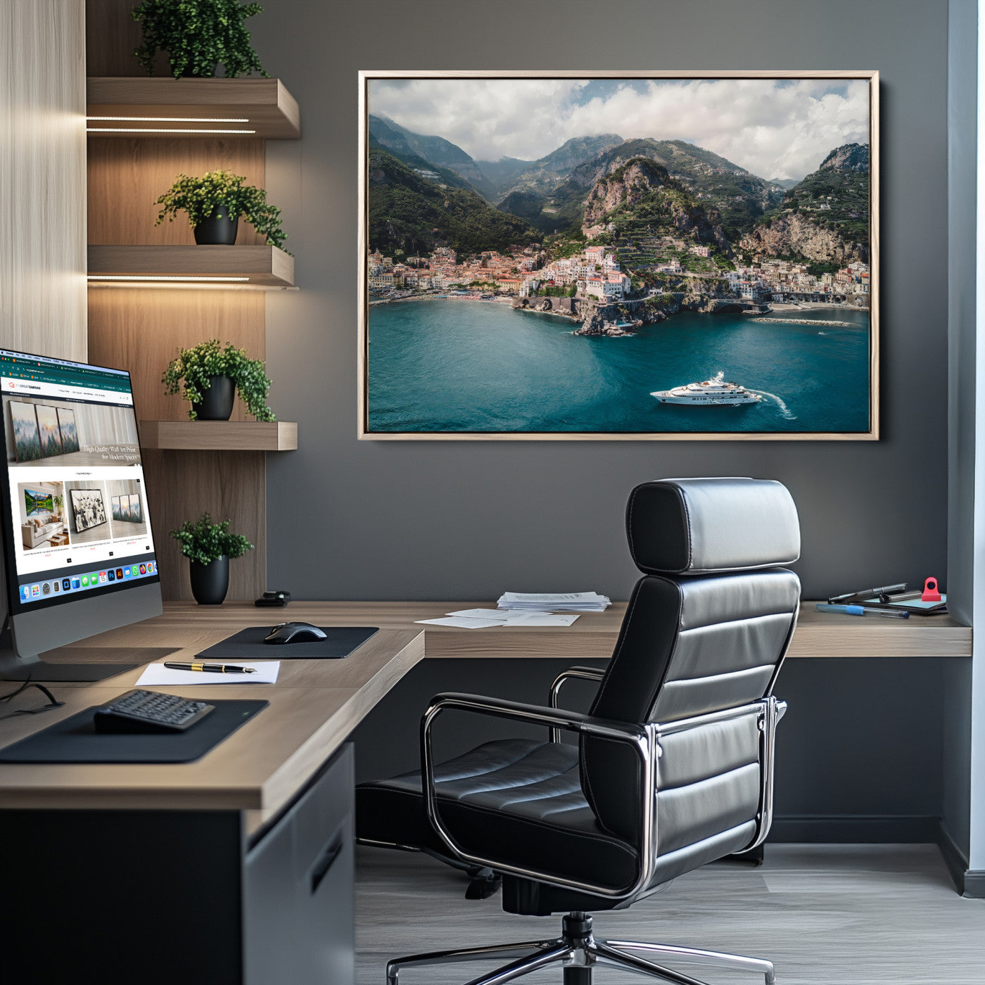 20321590-MGV-CV-36X24-Amalfi Coast Wall Art Canvas Print, Framed Italy Travel Art Picture Print, Mediterranean Landscape Perfect Mediterranean Coastal