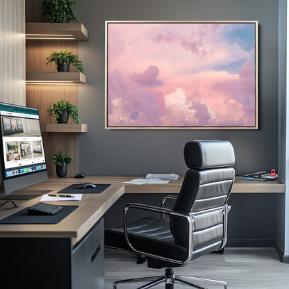 22874890-MGV-CV-36X24-Pastel Sky Wall Art Canvas Print, Framed Dreamy Cloudscape Art Picture Print, Sunset Glow Perfect Minimalist Serenity Decor