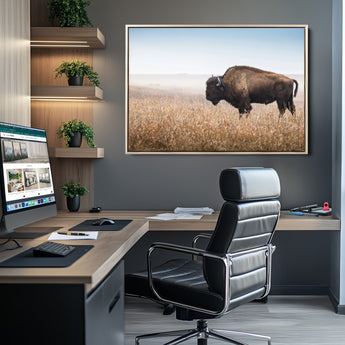 99620201-MGV-CV-36X24-Wild Bison Wall Art Canvas Print, Framed Bison in Prairie Art Picture Print, Rustic Western Perfect Rustic Western Decor Artwork