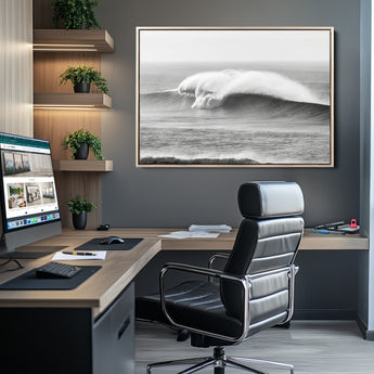 42544082-MGV-CV-36X24-Monochrome Seascape Wall Art Canvas Print, Framed Surf Wave Art Picture Print, Minimalist Ocean Perfect Moody Coastal Decor