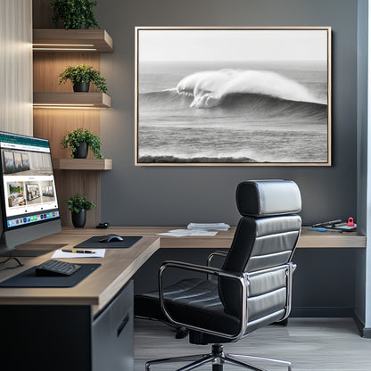 42544082-MGV-CV-36X24-Monochrome Seascape Wall Art Canvas Print, Framed Surf Wave Art Picture Print, Minimalist Ocean Perfect Moody Coastal Decor