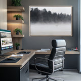 59703275-MGV-CV-36X24-Surfer in Fog Wall Art Canvas Print, Framed Foggy Beach Art Picture Print, Coastal Surf Perfect Moody Coastal Decor Artwork