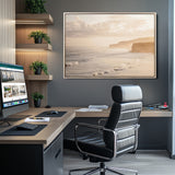 57669769-MGV-CV-36X24-Misty Coastal Wall Art Canvas Print, Framed Golden Sunset Art Picture Print, Serene Shoreline Perfect Tranquil Coastal Decor