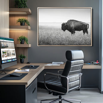 28435251-MGV-CV-36X24-Bison In Prairie Wall Art Canvas Print, Framed Rustic Wildlife Art Picture Print, Wild Buffalo Perfect Rustic Western Decor