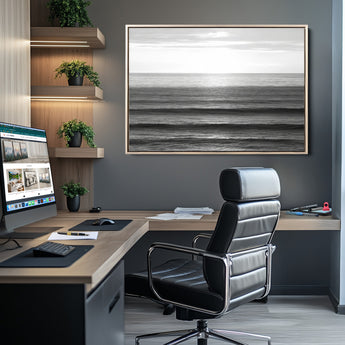 47305203-MGV-CV-36X24-Monochrome Ocean Wall Art Canvas Print, Framed Moody Ocean Art Picture Print, Calm Ocean Perfect Minimalist Coastal Decor Artwork