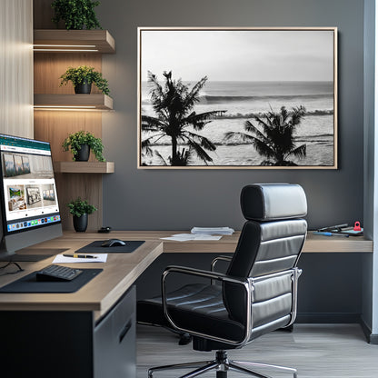 17508038-MGV-CV-36X24-Tropical Coastline Wall Art Canvas Print, Framed Palm Trees Art Picture Print, Ocean Waves Perfect Minimalist Coastal Decor