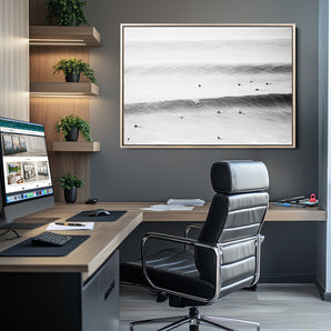 54291445-MGV-CV-36X24-Black White Ocean Wall Art Canvas Print, Framed Coastal Sport Art Picture Print, Ocean Culture Perfect Minimalist Coastal Decor