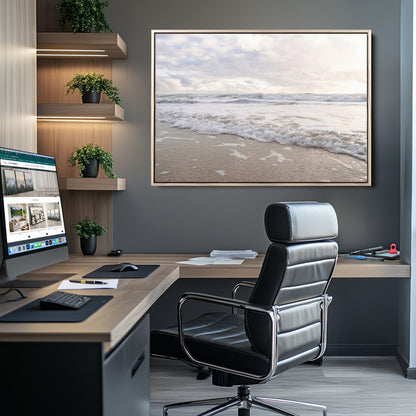 70596264-MGV-CV-36X24-Ocean Waves Wall Art Canvas Print, Framed Coastal Shoreline Art Picture Print, Sea Foam Perfect Coastal Minimalist Decor Artwork