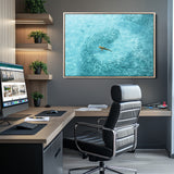 43671474-MGV-CV-36X24-Fish Swarm Wall Art Canvas Print, Framed Marine Life Art Picture Print, Shark Aerial Perfect Wildlife Coastal Decor Artwork