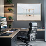 68327283-MGV-CV-36X24-Beach Swing Wall Art Canvas Print, Framed Quiet Beach Art Picture Print, Calm Shoreline Perfect Bohemian Coastal Decor Artwork