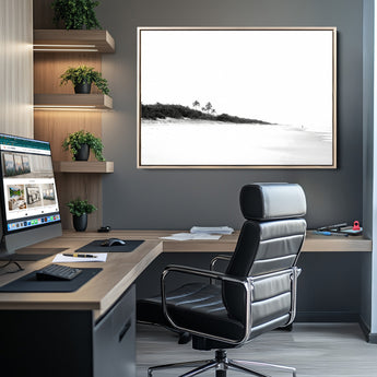 29611516-MGV-CV-36X24-Black White Beach Wall Art Canvas Print, Framed Palm Trees Art Picture Print, Monochrome Tropical Perfect Minimalist Coastal Decor