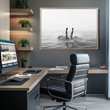 26667396-MGV-CV-36X24-Black White Ocean Wall Art Canvas Print, Framed Monochrome Water Art Picture Print, Diving into Water Perfect Minimalist Aquatic