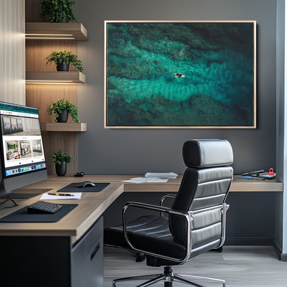 93287752-MGV-CV-36X24-Ocean Surf Wall Art Canvas Print, Framed Blue Waters Art Picture Print, Vibrant Seascape Perfect Coastal Adventure Decor Artwork