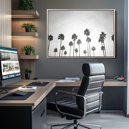 62298277-MGV-CV-36X24-Monochrome Palms Wall Art Canvas Print, Framed Minimalist Trees Art Picture Print, Silhouetted Palms Perfect Tropical Minimalist