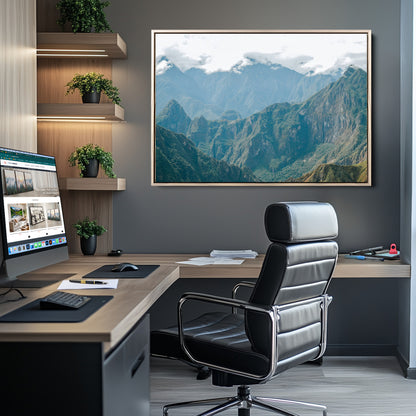 79393816-MGV-CV-36X24-Misty Mountain Wall Art Canvas Print, Framed Cloudy Andean Art Picture Print, Rugged Mountain Perfect Rustic Nature Decor Artwork