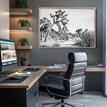 88164251-MGV-CV-36X24-Joshua Tree Wall Art Canvas Print, Framed Desert Path Art Picture Print, Monochrome Desert Perfect Minimalist Desert Decor Artwork