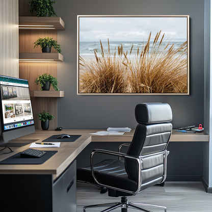 14270839-MGV-CV-36X24-Beach Grass Wall Art Canvas Print, Framed Coastal Dunes Art Picture Print, Dune Grass Perfect Coastal Minimalist Decor Artwork