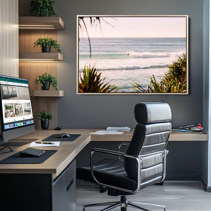 23287092-MGV-CV-36X24-Ocean Surfer Wall Art Canvas Print, Framed Coastal Surf Art Picture Print, Tropical Beach Perfect Tropical Coastal Decor Artwork