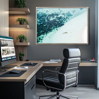 33764764-MGV-CV-36X24-Minimal Beach Wall Art Canvas Print, Framed Ocean Swimming Art Picture Print, Clear Ocean Perfect Minimal Coastal Decor Artwork