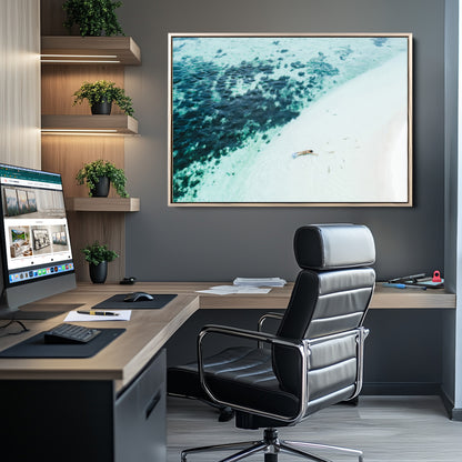 33764764-MGV-CV-36X24-Minimal Beach Wall Art Canvas Print, Framed Ocean Swimming Art Picture Print, Clear Ocean Perfect Minimal Coastal Decor Artwork