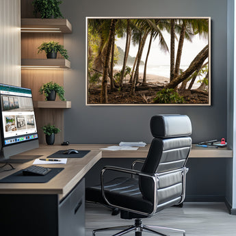 92093951-MGV-CV-36X24-Tropical Jungle Wall Art Canvas Print, Framed Palm Tree Forest Art Picture Print, Coastal Escape Perfect Jungle Retreat Decor