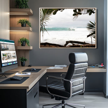 50382104-MGV-CV-36X24-Tropical Surf Wall Art Canvas Print, Framed Palm Tree View Art Picture Print, Beach House Art Perfect Boho Coastal Decor Artwork