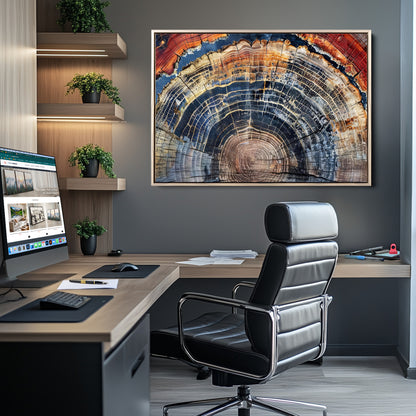 38987581-MGV-CV-36X24-Tree Ring Art Wall Art Canvas Print, Framed Rustic Wall Decor Art Picture Print, Nature Grain Print Perfect Modern Rustic Decor