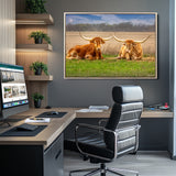 97244565-MGV-CV-36X24-Longhorn Duo Wall Art Canvas Print, Framed Cozy Ranch Vibes Art Picture Print, Western Ranch Decor Perfect Rustic Farmhouse Decor