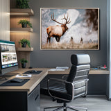 70489411-MGV-CV-36X24-Elk Photography Wall Art Canvas Print, Framed Mountain Wildlife Art Picture Print, Rustic Nature Decor Perfect Rustic Lodge Decor