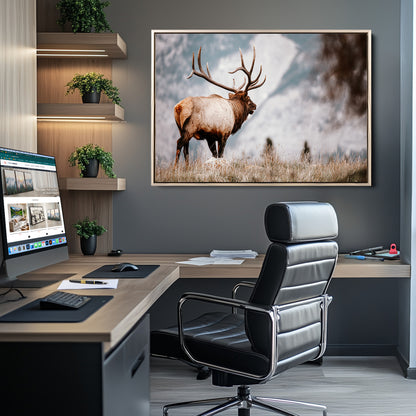 70489411-MGV-CV-36X24-Elk Photography Wall Art Canvas Print, Framed Mountain Wildlife Art Picture Print, Rustic Nature Decor Perfect Rustic Lodge Decor