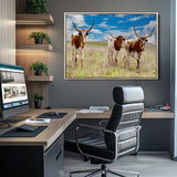 58099948-MGV-CV-36X24-Texas Longhorn Wall Art Canvas Print, Framed Western Decor Art Picture Print, Rustic Farmhouse Perfect Western Farmhouse Decor