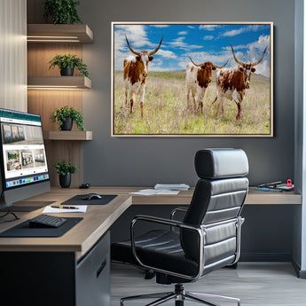 58099948-MGV-CV-36X24-Texas Longhorn Wall Art Canvas Print, Framed Western Decor Art Picture Print, Rustic Farmhouse Perfect Western Farmhouse Decor