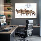 68738684-MGV-CV-36X24-Winter Elk Scene Wall Art Canvas Print, Framed Wildlife Photography Art Picture Print, Snowy Deer Decor Perfect Rustic Lodge Decor