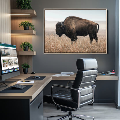 34451925-MGV-CV-36X24-Rustic Bison Decor Wall Art Canvas Print, Framed Buffalo Home Accent Art Picture Print, Prairie Wildlife Scene Perfect Western