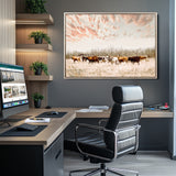 43704663-MGV-CV-36X24-Country Cow Herd Wall Art Canvas Print, Framed Farmhouse Cattle Scene Art Picture Print, Rustic Ranch Decor Perfect Rustic