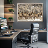 90269422-MGV-CV-36X24-Elk Herd Scene Wall Art Canvas Print, Framed Rustic Wildlife Decor Art Picture Print, Western Cabin Style Perfect Rustic Lodge