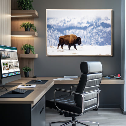 58512275-MGV-CV-36X24-Cowboy Aesthetic Wall Art Canvas Print, Framed Neutral Animal Theme Art Picture Print, Bison Ranch Style Perfect Rustic Western