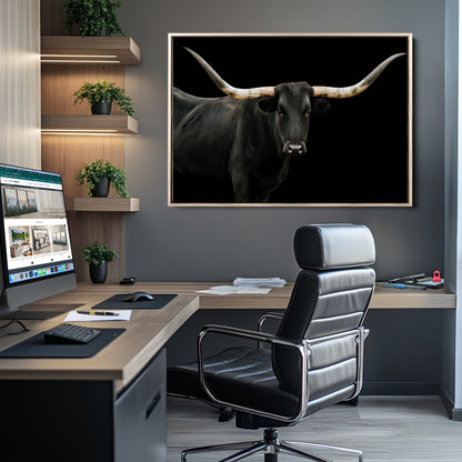 23572907-MGV-CV-36X24-Texas Longhorn Wall Art Canvas Print, Framed Rustic Western Decor Art Picture Print, Farmhouse Animal Perfect Modern Western