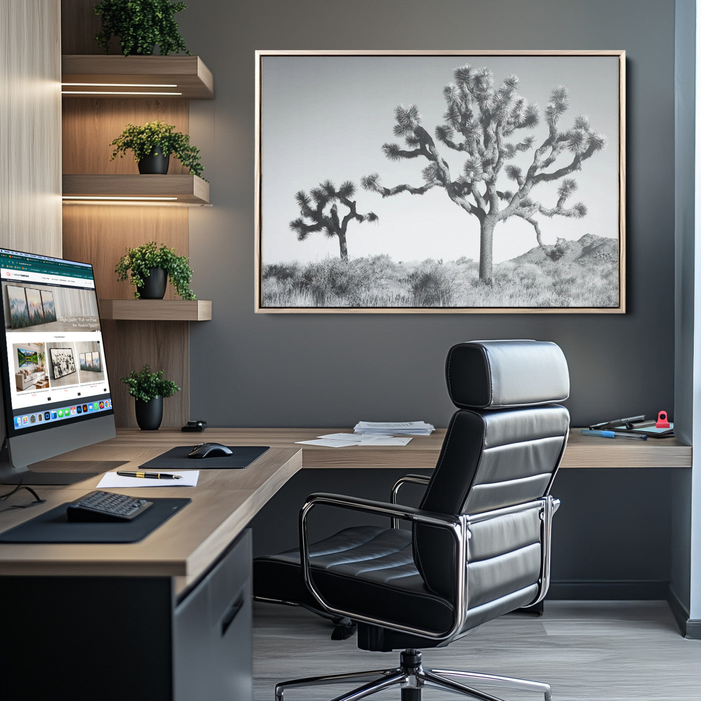 58647785-MGV-CV-36X24-Calm Earthy Aesthetic Wall Art Canvas Print, Framed Arid Terrain Decor Art Picture Print, Joshua Tree Perfect Rustic Minimalist