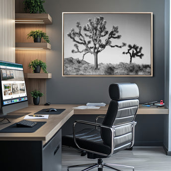 93692513-MGV-CV-36X24-Joshua Tree Wall Art Canvas Print, Framed Monochrome Desert Art Picture Print, Minimalist Nature Scene Perfect Southwestern