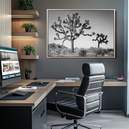 93692513-MGV-CV-36X24-Joshua Tree Wall Art Canvas Print, Framed Monochrome Desert Art Picture Print, Minimalist Nature Scene Perfect Southwestern