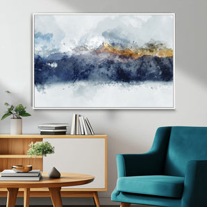 89149-MGV-FC-36X24_White-Abstract Mountain Wall Art – Watercolor Landscape Canvas Print with Blue and Orange Tones, Modern Nature Decor for Living Room or