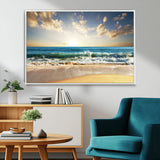 13139-MGV-CV-36X24-Sunrise Beach Wall Art – Ocean Waves and Golden Sand Canvas Print, Coastal Home Decor for Living Room, Bedroom, or Office