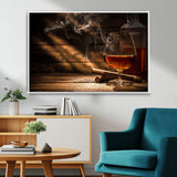 92305-MGV-CV-36X24-Whiskey & Cigar Wall Art – Moody Whiskey and Cigar Canvas Print, Sophisticated Bar or Home Lounge Decor for Office, Man Cave or