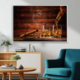 91042-MGV-FC-36X24_White-Whiskey & Cigar Wall Art – Elegant Whiskey Pour and Smoldering Cigar Canvas Print, Sophisticated Bar or Lounge Decor for Home,