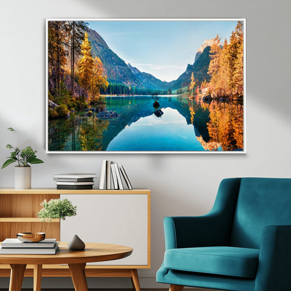32962-MGV-FC-36X24_White-Mountain Lake Wall Art – Tranquil Autumn Landscape Canvas Print, Nature Reflection Decor for Living Room, Bedroom, Office or Cabin