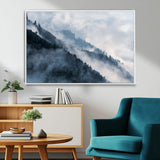 85737-MGV-CV-36X24-Misty Mountain Wall Art – Atmospheric Pine Forest Canvas Print with Fog and Mist, Calm Nature Decor for Living Room, Bedroom,